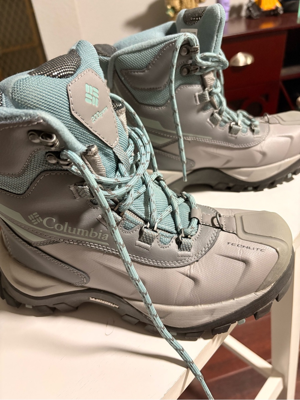 Columbia Women's Teclite Light Gray and Turquoise Lace-Up Hiking Boots